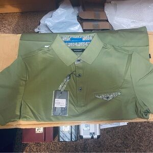 Barabas NEW Olive Polo Shirt with Patterned Detail